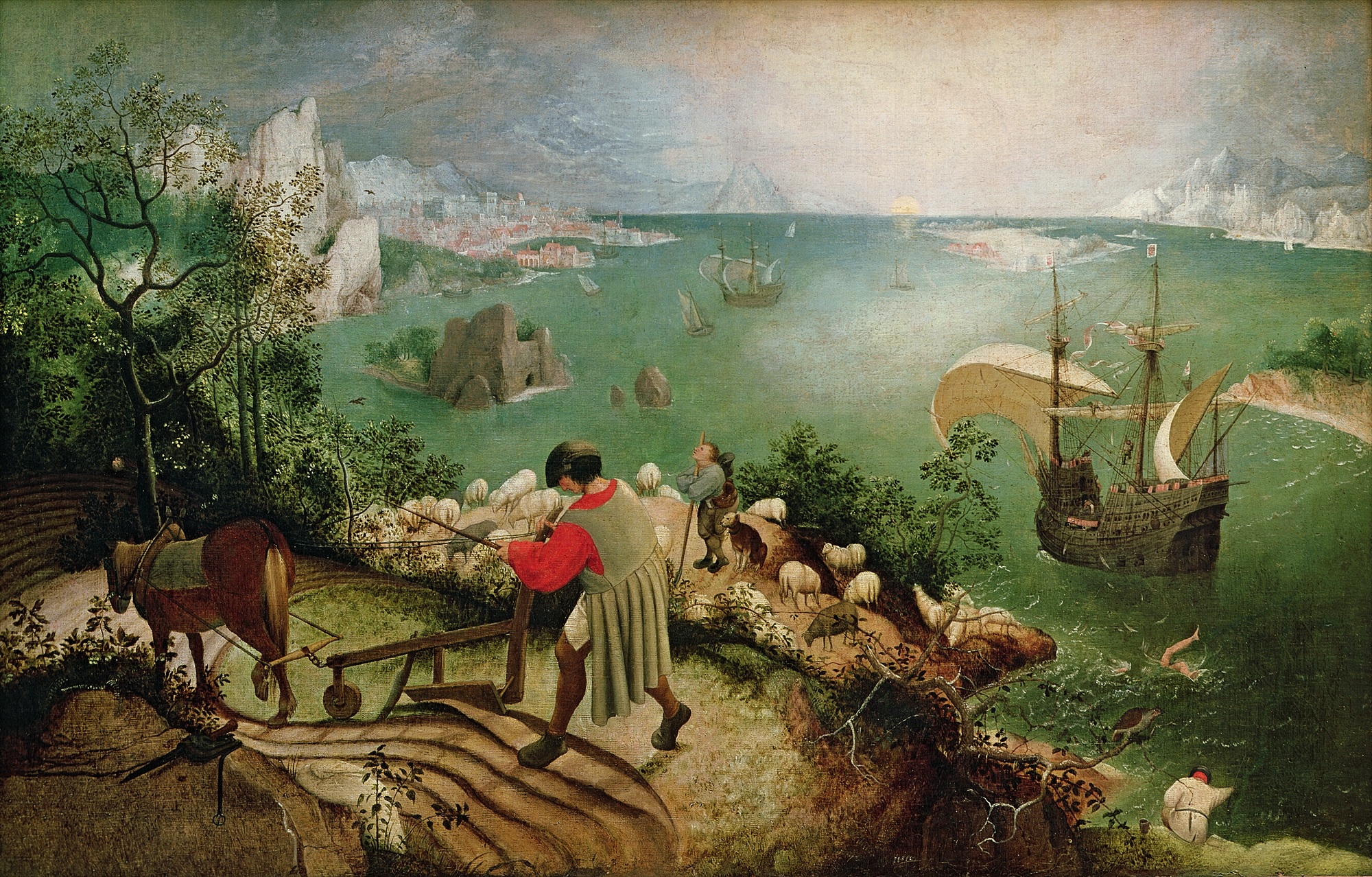 Pieter Bruegel Starszy, Pejzaż z upadkiem Ikara, olej na płótnie, ok. 1560, Musées royaux des Beaux-Arts, Bruksela