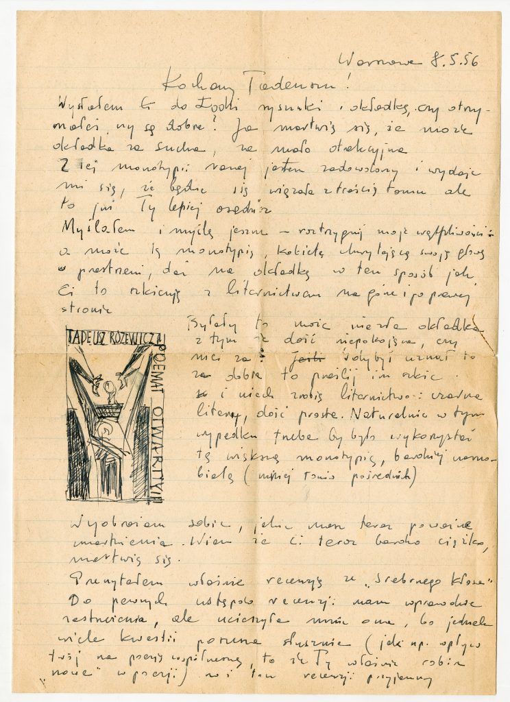List Jerzego Tchórzewskiego do Tadeusza Różewicza z 8 maja 1956 roku (fragment), zbiory Ossolineum