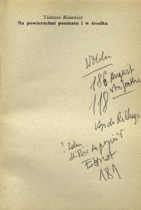 Tadeusz Różewicz, „Na powierzchni poematu i w środku”,  Czytelnik, Warszawa 1989