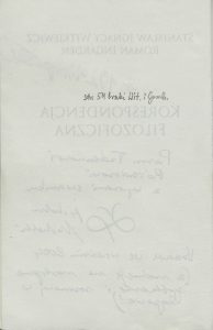 Roman Ingarden, Stanisław Ignacy Witkiewicz, „Korespondencja filozoficzna”,  IFiS PAN, Warszawa 2002