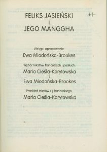 „Feliks Jasieński i jego Manggha”, Universitas, Kraków 1992
