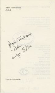 Adam Czerniawski, „Jesień”, Wydawnictwo Literackie, Kraków 1989