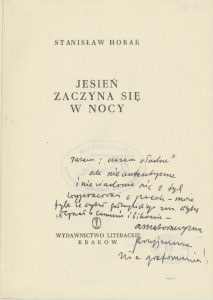 Stanisław Horak, „Jesień zaczyna się w nocy”, Wydawnictwo Literackie, Kraków 1961