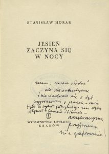 Stanisław Horak, „Jesień zaczyna się w nocy”, Wydawnictwo Literackie, Kraków 1961