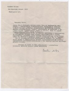 List Czesława Miłosza do Tadeusza Różewicza, maszynopis