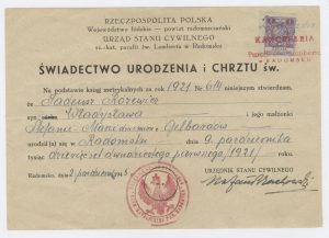 Świadectwo urodzenia i chrztu św. Tadeusza Różewicza