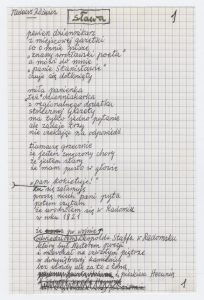 Tadeusz Różewicz, rękopis wiersza Sława, fragment, z tomu Uśmiechy (2000)
