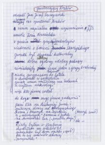 Tadeusz Różewicz, rękopis redakcji wiersza „Patyczek ***[pustoszejący Kraków]” w wersji brudnopisowej