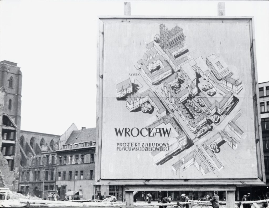 Plac Młodzieżowy w budowie, początek lat 50., zbiory Zakładu Narodowego im. Ossolińskich
